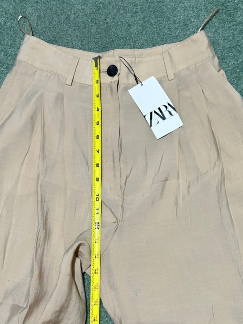 NWT Zara High Waisted Pleated Wide-Leg Linen-Blend Trousers - Beige
